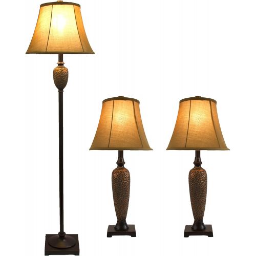  Elegant Designs LC1000-HBZ Three Pack Lamp Set (2 Table Lamps, 1 Floor Lamp), 7 x 12 x 27, Hammered Bronze