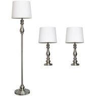 Elegant Designs LC1015-BST Three Pack Lamp Set (2 Table Lamps, 1 Floor Lamp), Brushed Steel
