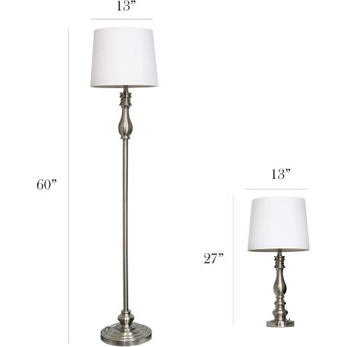  Elegant Designs LC1015-BST Three Pack Lamp Set (2 Table Lamps, 1 Floor Lamp), Brushed Steel