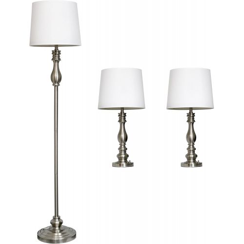  Elegant Designs LC1015-BST Three Pack Lamp Set (2 Table Lamps, 1 Floor Lamp), Brushed Steel