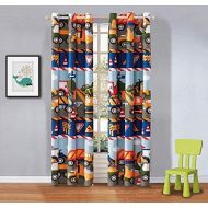 [아마존베스트]Elegant Home Multicolors Construction Site Equipment Trucks Tractors Design for Boys/Kids/Teens Room Window Curtain Treatment Drapes 2 Piece Set with Grommets (Construction Trucks)