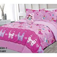 Elegant Home Multicolors Princess Fairy Castle Crown Hearts Design 6 Piece Comforter Bedding Set for Girls/Kids Bed in a Bag with Sheet Set & Decorative Toy Pillow # Fairy (Twin Si