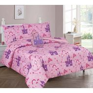 Elegant Home Multicolor Pink Purple Princess Palace Castle Design 6 Piece Comforter Bedding Set for Girls / Kids Bed In a Bag With Sheet Set & Decorative TOY Pillow # Princess Pala