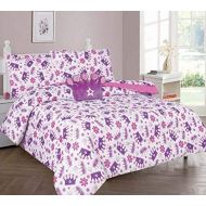 Elegant Home Multicolors Pink White Purple Beautiful Princess Crown Design 6 Piece Comforter Bedding Set for Girls /Kids Bed In a Bag With Sheet Set & Decorative TOY Pillow # Crown