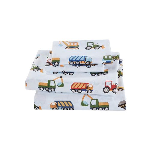  Elegant Home Multicolor Construction Site Equipment Trucks Tractors Design 5 Piece Comforter Bedding Set for Boys/Kids Bed in a Bag with Sheet Set # Construction Trucks (Twin Size)