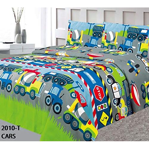  Elegant Home Decor Elegant Home Multicolors Construction Vehicles Trucks Police Car Road Signs Design 2 Piece Coverlet Bedspread for Kids Teens Boys Twin Size # Car Jenin (Twin Size)