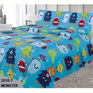 Elegant Home Decor Elegant Home Multicolors Blue Fun Monsters Smash Design 3 Piece Coverlet Bedspread for Kids Teens Boys Full Size # Monsters (Full Size)