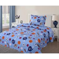 Elegant Home Decor Elegant Home Kids Multicolor Blue Orange White Brown Sports Football Soccer Basketball Baseball Design Fun Colorful 2 Piece Coverlet Bedspread Quilt for Kids / Boys Twin Size # 3