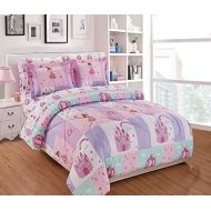 [아마존베스트]Elegant Homes Elegant Home Multicolor Pink Lavender Lilac Blue Princess Fairy Tales Palace Castle Design 7 Piece Comforter Bedding Set for Girls/Kids Bed in a Bag with Sheet Set # Fair Tales (Fu