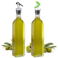 2 Pack 16.5oz Glass Olive Oil Bottle Set,with Stainless Steel Rack and 2 Condiment bottles Set, Elegant Life Vinegar Cruet Bottle Set (2 Kinds of Oil Dispensing Pour Spouts for Eas