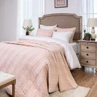 [아마존 핫딜] [아마존핫딜]Elegant Life Zen Collection 2 Layers Cotton Crinkle Gauze Stripe Embroidery Bedding Quilt, Full/Queen Size 88’’ x 92’’, Pink