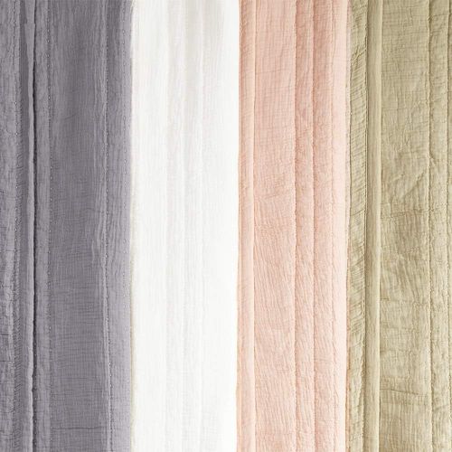  [아마존 핫딜] [아마존핫딜]Elegant Life Zen Collection 2 Layers Cotton Crinkle Gauze Stripe Embroidery Bedding Quilt, Full/Queen Size 88’’ x 92’’, Pink