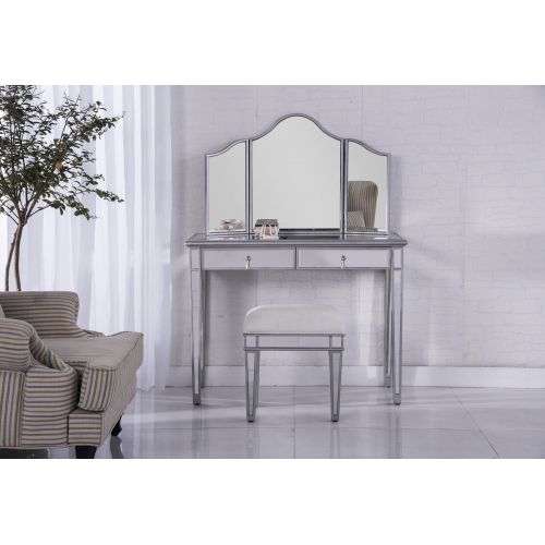  Elegant Lighting Chamberlan Mirrored 3 Piece Vanity Table Set