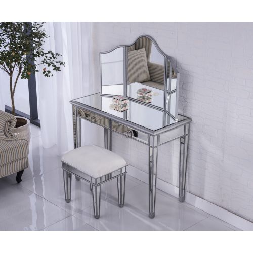  Elegant Lighting Chamberlan Mirrored 3 Piece Vanity Table Set