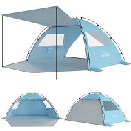Elegear Beach Tent Sun Shelter with Canopy, 4-5 Person Pop Up Beach Tent, Easy Setup UPF 50+ UV Protection Portable Lightweight Double Silver Coating Beach Cabana Sun Shade Shelter - Sky Blue
