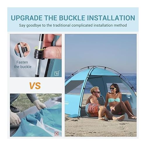  Elegear Beach Tent Sun Shelter with Canopy, 4-5 Person Pop Up Beach Tent, Easy Setup UPF 50+ UV Protection Portable Lightweight Double Silver Coating Beach Cabana Sun Shade Shelter - Sky Blue