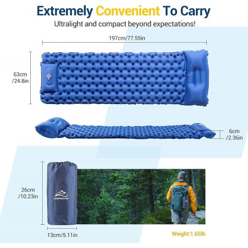  Elegear Sleeping Pad Camping Air Mattress with Pillow, Ultralight Built-in Foot Pump Inflating Compact Mats for Hiking Fishing Backpacking Car Tent Travel with Carry Bag -Single