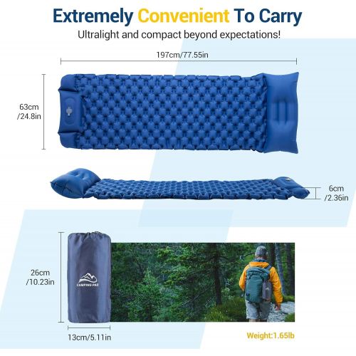  Elegear Sleeping Pad Camping Air Mattress with Pillow, Ultralight Built-in Foot Pump Inflating Compact Mats for Hiking Fishing Backpacking Car Tent Travel with Carry Bag -Single