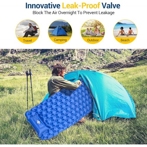  Elegear Sleeping Pad Camping Air Mattress with Pillow, Ultralight Built-in Foot Pump Inflating Compact Mats for Hiking Fishing Backpacking Car Tent Travel with Carry Bag -Single