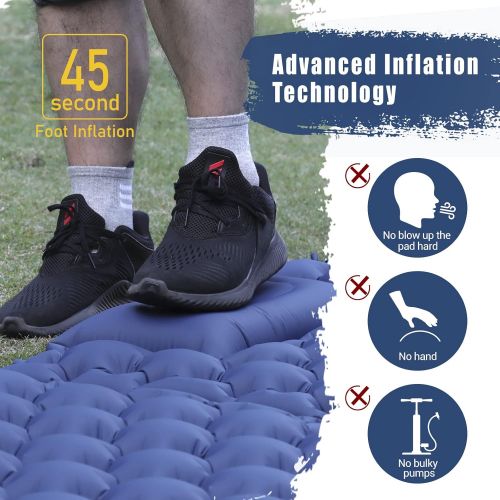  Double Camping Sleeping Pad,Elegear Extra Thickness Self-Inflating Sleep Mat Built-in Foot Pump Ultralight Camp Air Mattress with Pillow for Backpacking, Traveling, Hiking,Tent Com