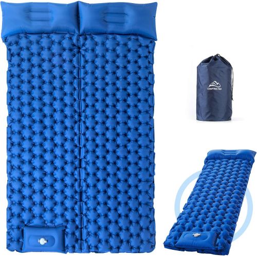  Elegear Sleeping Pad Camping Air Mattress with Pillow, Ultralight Built-in Foot Pump Inflating Compact Mats for Hiking Fishing Backpacking Car Tent Travel with Carry Bag - Double