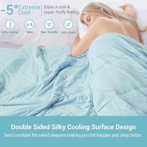  [아마존베스트]Elegear Revolutionary Cooling Comforter Absorbs Body Heat to Keep Cool, Japanese Double-Sided Cold Tech Fabric, Hypo-Allergenic Cooling Blanket for Adults Children Babies - Blue 59