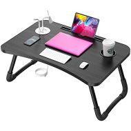 [아마존베스트]Elekin Folding Standing Laptop Desk Multi-Function Laptop Bed Table Stand Lap Desk with USB/Cup Holder for Bed Couch Sofa with Little Gift（Small Table Lamp，Small Fan）