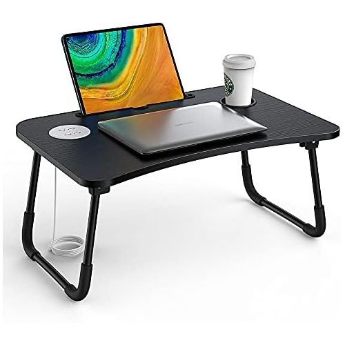  [아마존베스트]Elekin Folding Standing Laptop Desk Multi-Function Laptop Bed Table Stand Lap Desk with USB/Cup Holder for Bed Couch Sofa with Little Gift（Small Table Lamp，Small Fan）