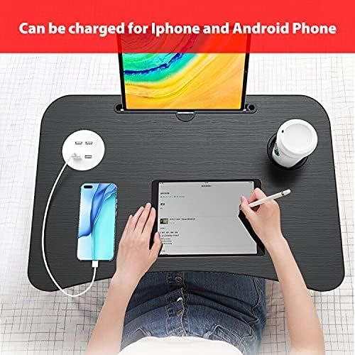  [아마존베스트]Elekin Folding Standing Laptop Desk Multi-Function Laptop Bed Table Stand Lap Desk with USB/Cup Holder for Bed Couch Sofa with Little Gift（Small Table Lamp，Small Fan）