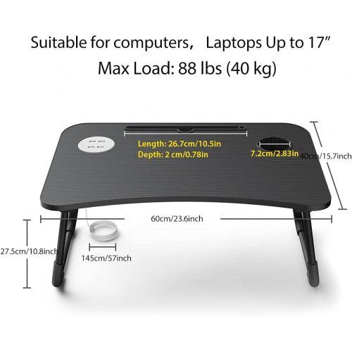  [아마존베스트]Elekin Folding Standing Laptop Desk Multi-Function Laptop Bed Table Stand Lap Desk with USB/Cup Holder for Bed Couch Sofa with Little Gift（Small Table Lamp，Small Fan）