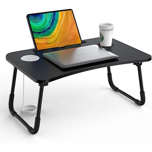  [아마존베스트]Elekin Folding Standing Laptop Desk Multi-Function Laptop Bed Table Stand Lap Desk with USB/Cup Holder for Bed Couch Sofa with Little Gift（Small Table Lamp，Small Fan）