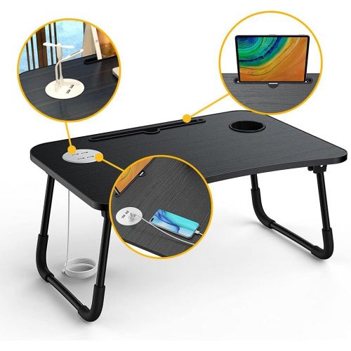  [아마존베스트]Elekin Folding Standing Laptop Desk Multi-Function Laptop Bed Table Stand Lap Desk with USB/Cup Holder for Bed Couch Sofa with Little Gift（Small Table Lamp，Small Fan）