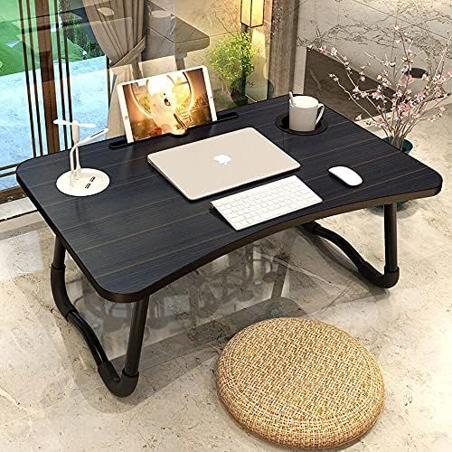  [아마존베스트]Elekin Folding Standing Laptop Desk Multi-Function Laptop Bed Table Stand Lap Desk with USB/Cup Holder for Bed Couch Sofa with Little Gift（Small Table Lamp，Small Fan）