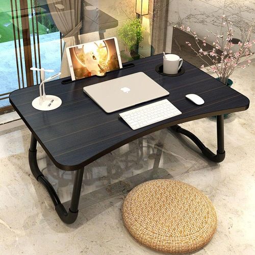  [아마존베스트]Elekin Folding Standing Laptop Desk Multi-Function Laptop Bed Table Stand Lap Desk with USB/Cup Holder for Bed Couch Sofa with Little Gift（Small Table Lamp，Small Fan）