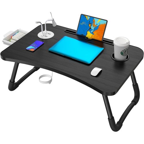  [아마존베스트]Elekin Upgraded Folding Laptop Desk Multi-Function Laptop Bed Table Desk Stand with Storage Drawer Cup Holder for Bed Sofa