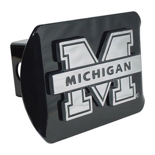  Elektroplate Michigan Wolverines Black Metal Trailer Hitch Cover Chrome Metal with NCAA Logo Fits 2 Receivers