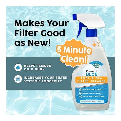  Filter Cleaner Spray - Great for Pools and Spas - Eliminates Sunscreen, Oils, Lotion, and Organic Matter - Compatible with All Sanitizers (32 oz)