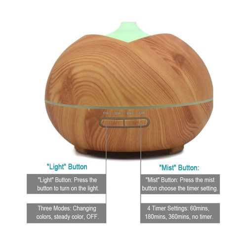  ElementDigital Air Aroma Humidifier Wood Grain Essential oil Nebulizer 400ml 7 Colors Changing Electric Aromatherapy Household Mist Maker Aroma Diffuser for Aromatherapy Gift (Ligh