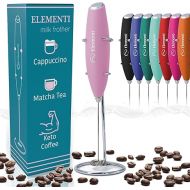 Elementi Milk Frother Electric - Coffee Whisk - Hand Frother for Coffee - Pink Coffee Maker - Coffee Frother Handheld - Pink Kitchen Appliances (Light Pink)