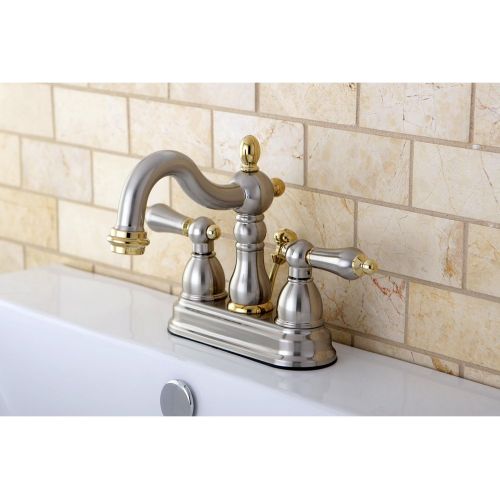  Elements of Design EB1609AL New Orleans 4 Centerset Lavatory Faucet with Retail Pop-Up, 4-3/4 in Spout Reach, Brushed Nickel/Polished Brass