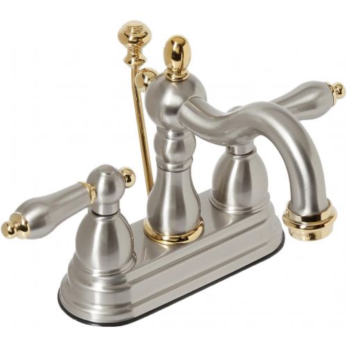  Elements of Design EB1609AL New Orleans 4 Centerset Lavatory Faucet with Retail Pop-Up, 4-3/4 in Spout Reach, Brushed Nickel/Polished Brass