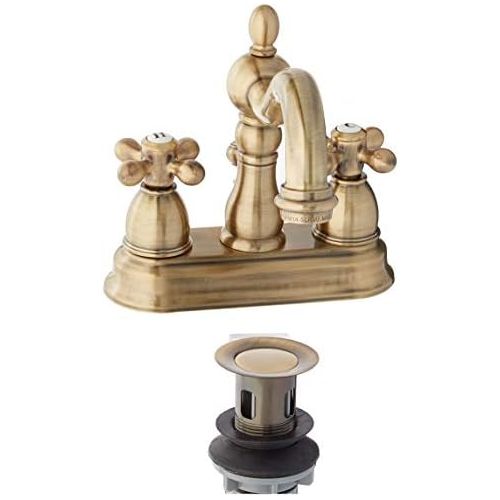  Elements of Design EB1603AX Heritage 4 Centerset Lavatory Faucet with Retail Pop-Up, 4-3/4 in Spout Reach, Vintage Brass