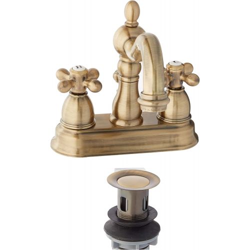  Elements of Design EB1603AX Heritage 4 Centerset Lavatory Faucet with Retail Pop-Up, 4-3/4 in Spout Reach, Vintage Brass