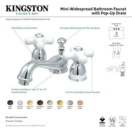  Elements of Design ES3951PX Widespread Lavatory Faucet With Porcelain Cross Handle, Mini, Polished Chrome