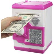 [아마존베스트]Elemusi Cartoon Electronic Password Mini ATM Piggy Bank Cash Coin Can Auto Scroll Paper Money Saving Box, for Children Kids (Pink)