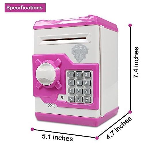  [아마존베스트]Elemusi Cartoon Electronic Password Mini ATM Piggy Bank Cash Coin Can Auto Scroll Paper Money Saving Box, for Children Kids (Pink)