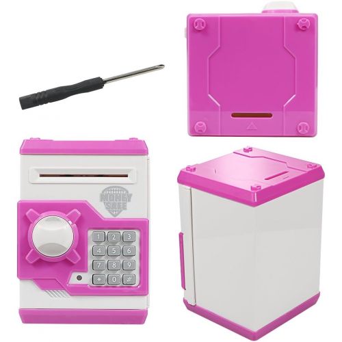  [아마존베스트]Elemusi Cartoon Electronic Password Mini ATM Piggy Bank Cash Coin Can Auto Scroll Paper Money Saving Box, for Children Kids (Pink)