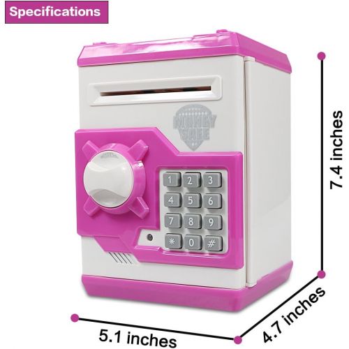  [아마존베스트]Elemusi Cartoon Electronic Password Mini ATM Piggy Bank Cash Coin Can Auto Scroll Paper Money Saving Box, for Children Kids (Pink)