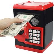 [아마존베스트]Elemusi Cartoon Electronic Password Mini ATM Piggy Bank Cash Coin Can Auto Scroll Paper Money Saving Box, for Children Kids (Red)