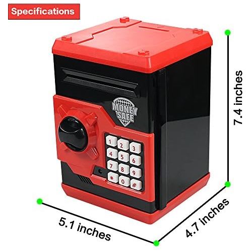  [아마존베스트]Elemusi Cartoon Electronic Password Mini ATM Piggy Bank Cash Coin Can Auto Scroll Paper Money Saving Box, for Children Kids (Red)